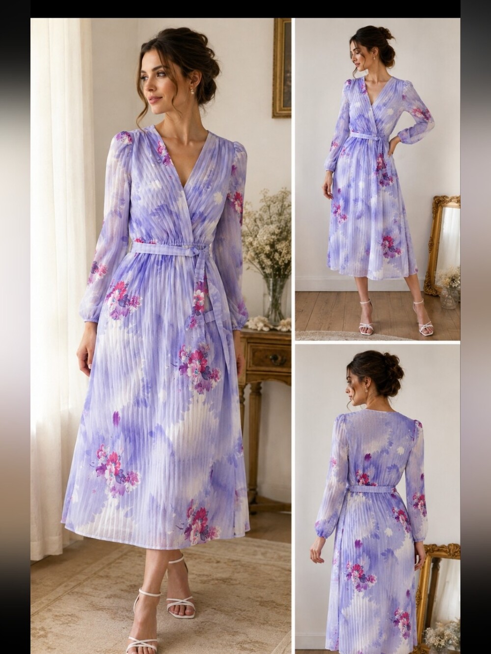 Vintage 1971 Junior Scene Floral Dress – Lavender Sheer Romantic Boho